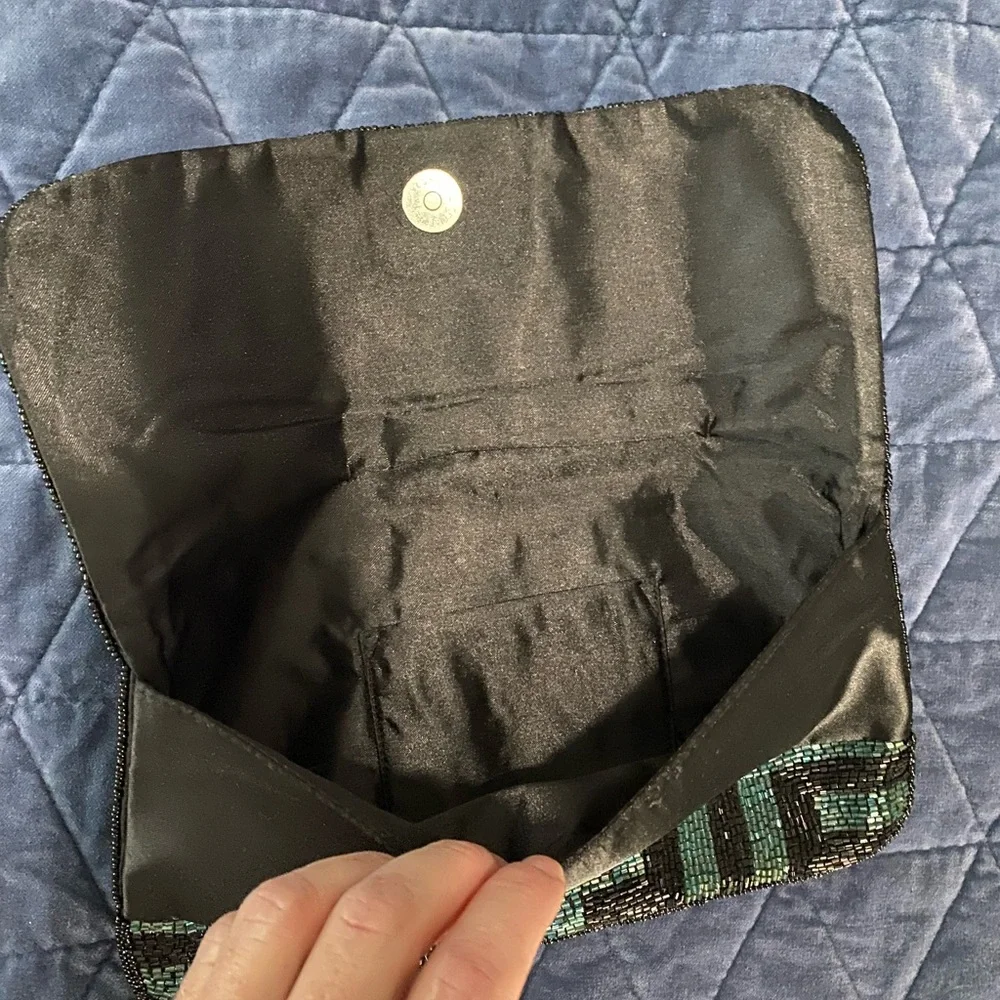 Gorgeous beaded black and teal clutch - Picture 2 of 5